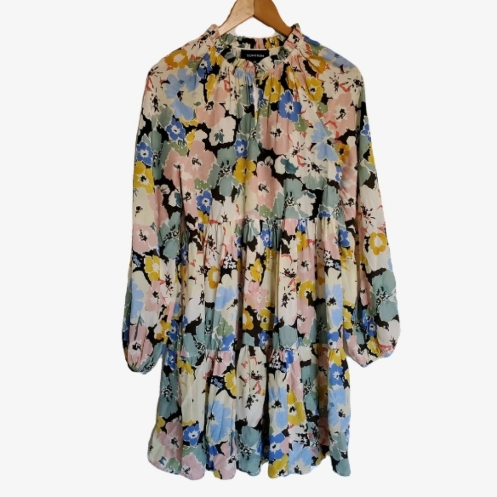 🌸🌺 Yumi Kim Anthropologie Multicolor Floral Mini Midi Dress Long Sleeve - Picture 3 of 5